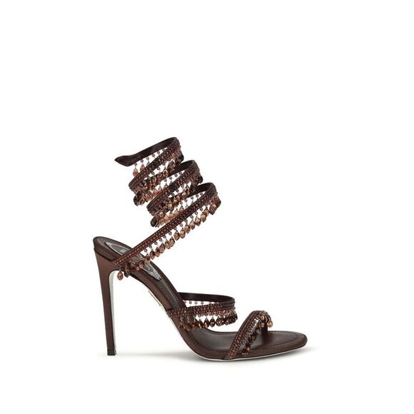 RENE CAOVILLA Shoes - RENE CAOVILLA Brown Silk Stiletto Heel Women's Sandals